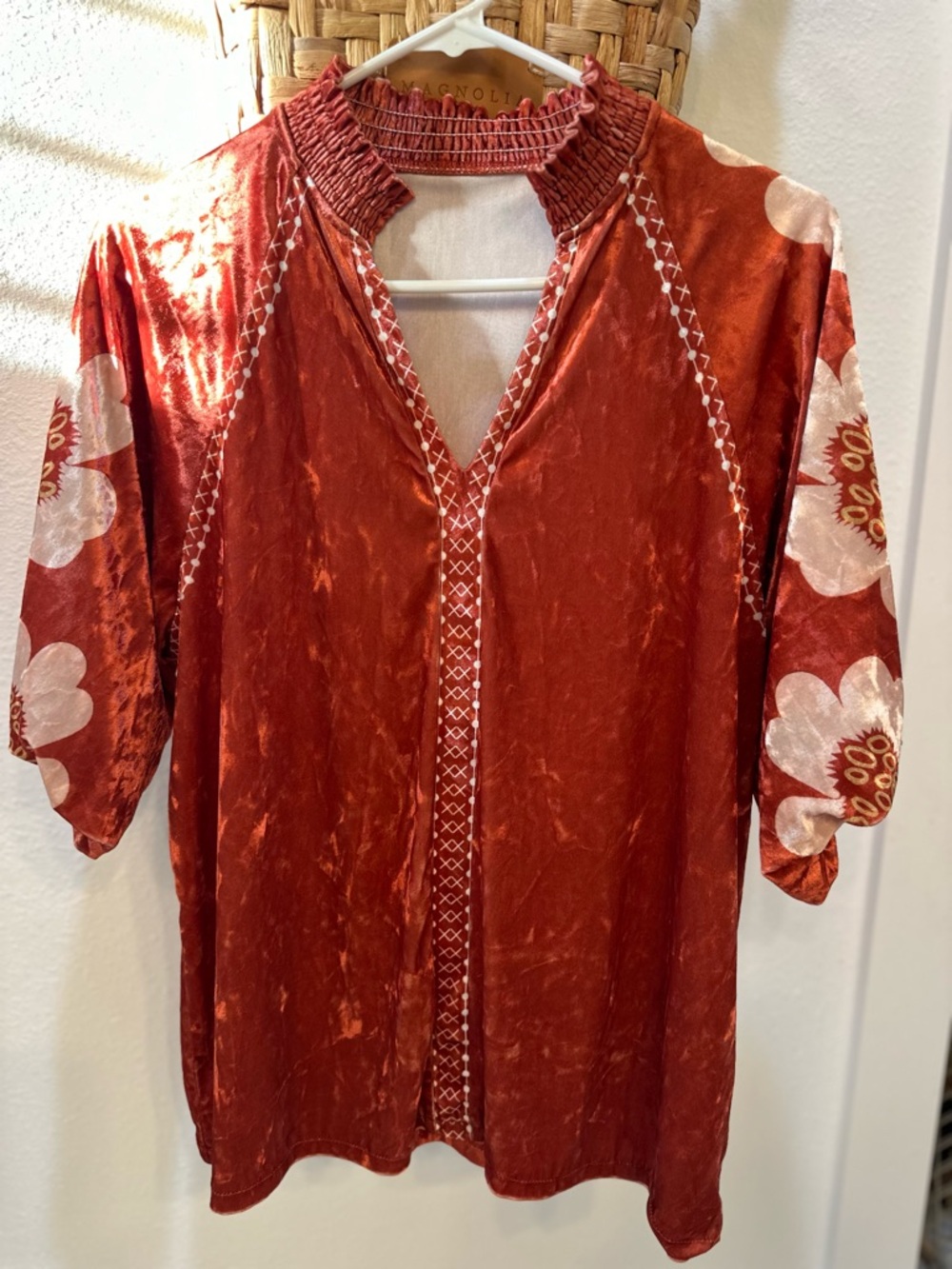 Rust Red Floral-Accent Women’s Top